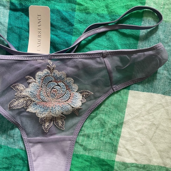 Moonlight Sheer Plunge Mauve Floral Embroidered Bra & Matching Thong - Picture 11 of 15